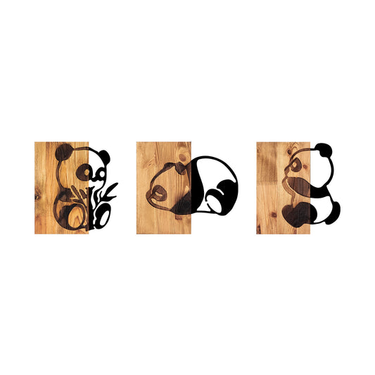 Drvena zidna dekoracija, Pandas - 335