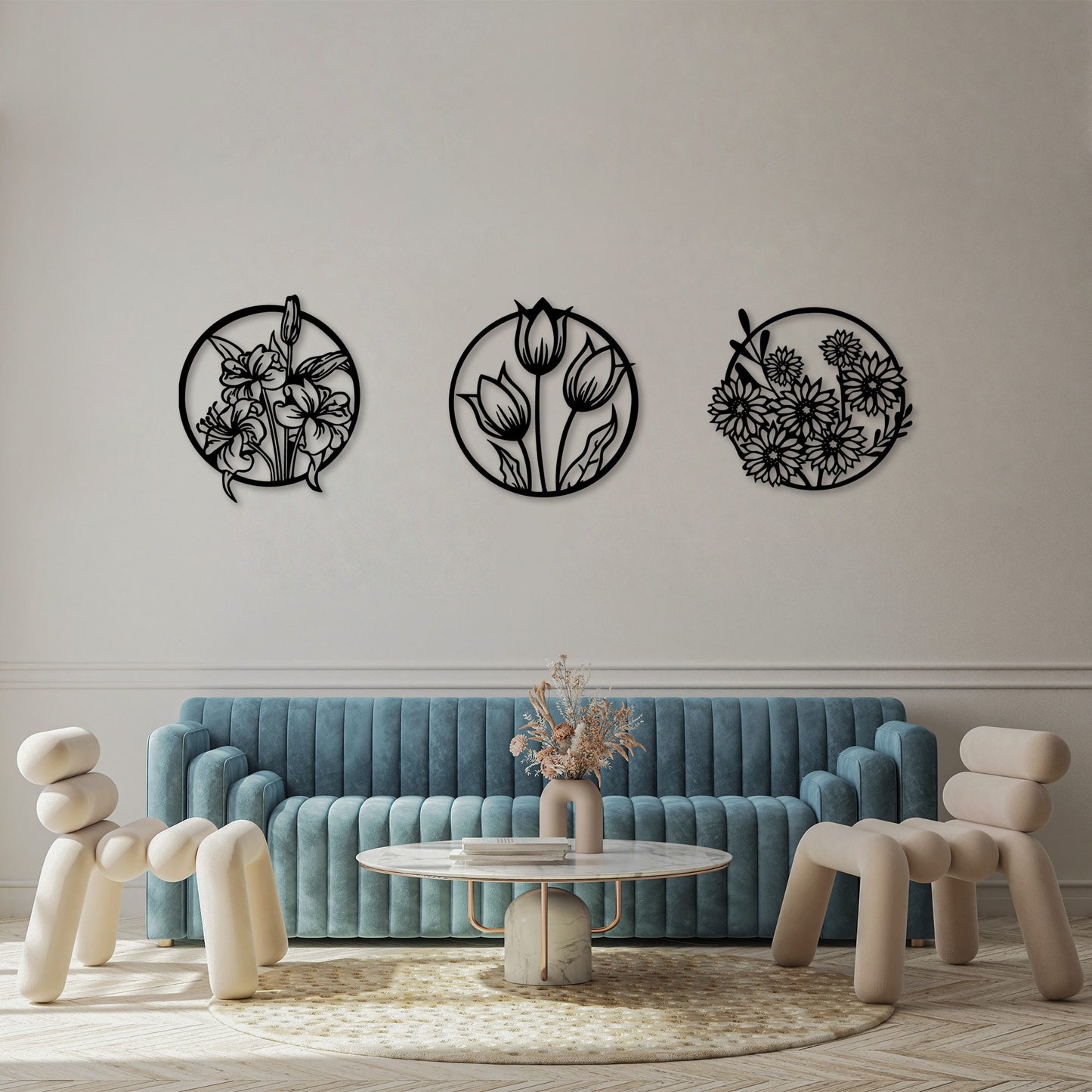 Metalna zidna dekoracija, Flowers - 272 L