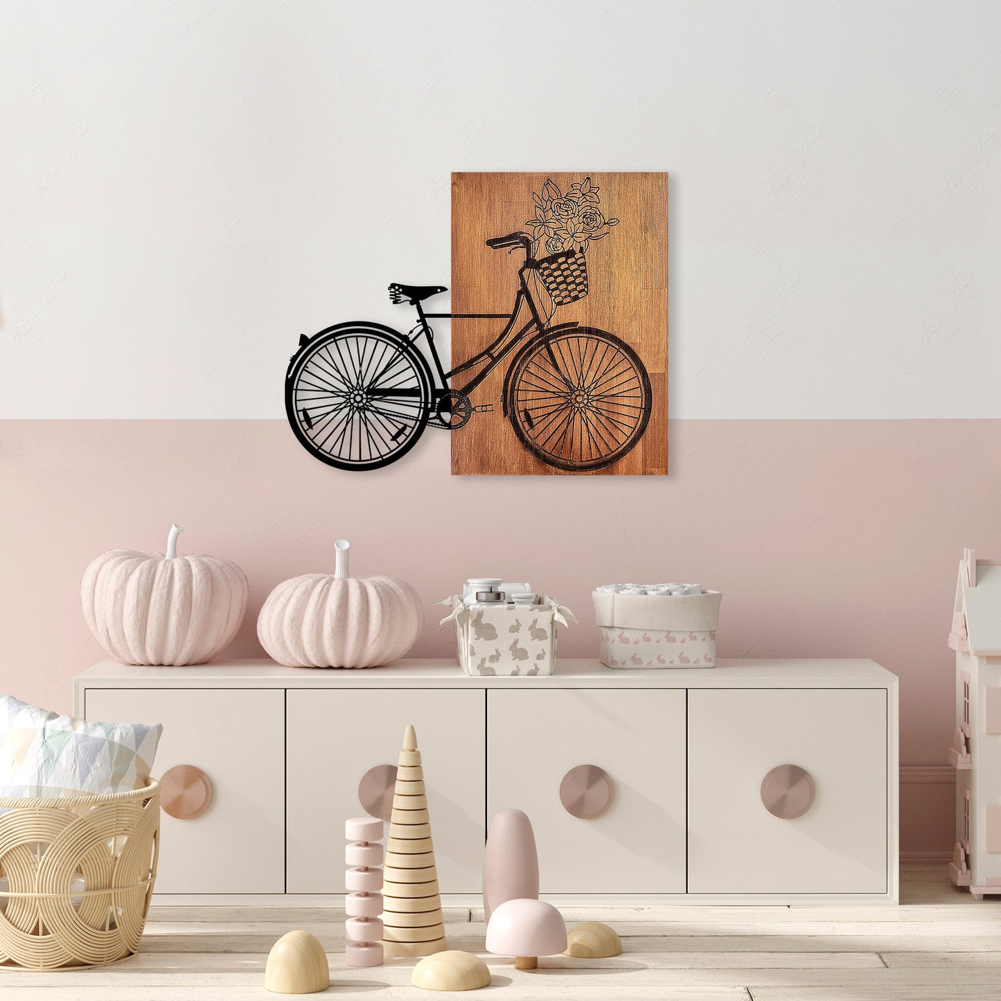 Ukrasni drveni zidni dodatak, Historical Floral Bike - L - 376
