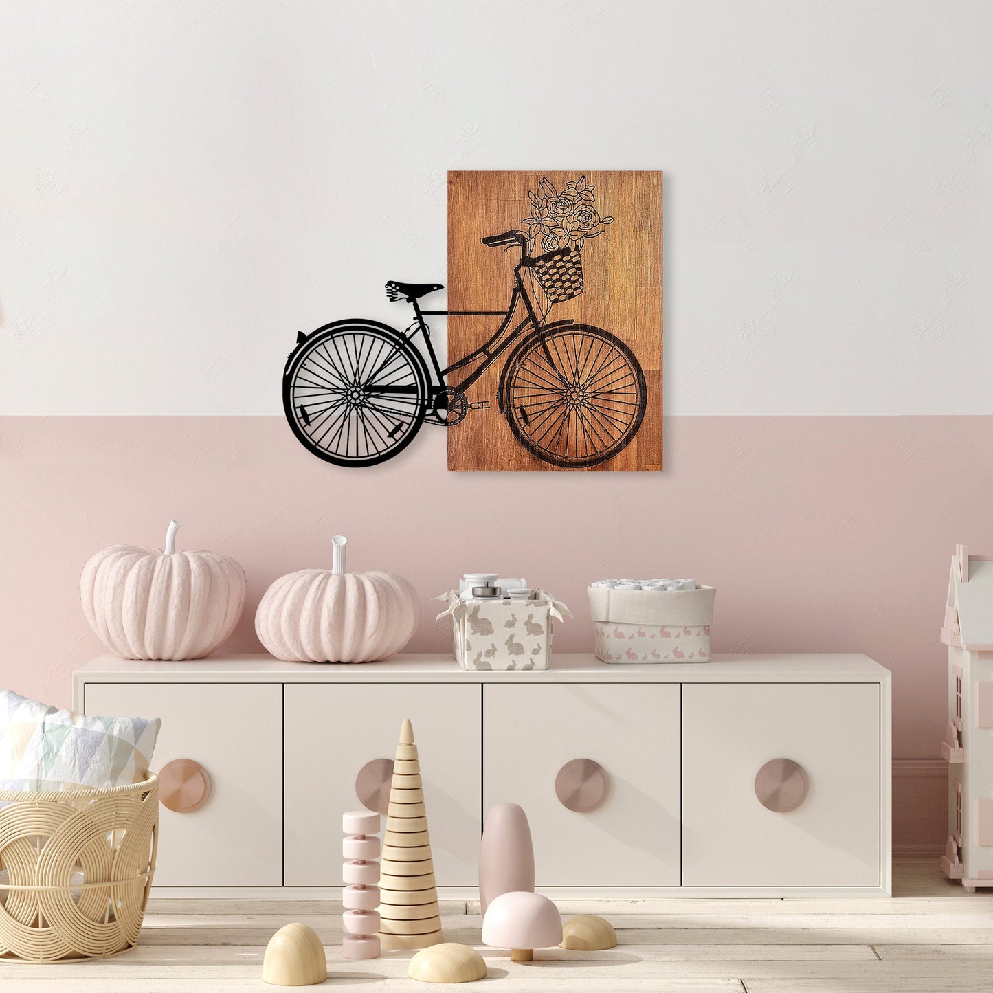 Ukrasni drveni zidni dodatak, Historical Floral Bike - L - 376