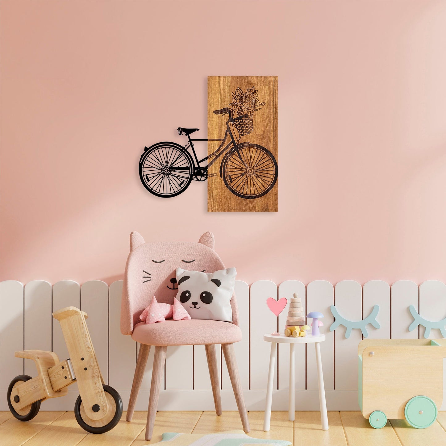Ukrasni drveni zidni dodatak, Historical Floral Bike - M - 377