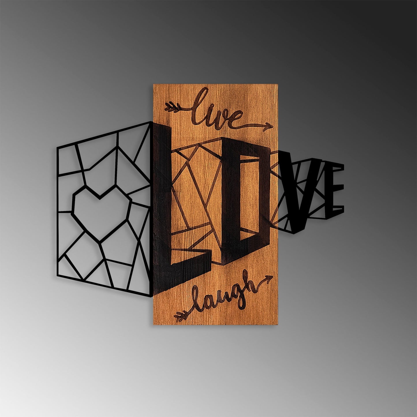 Ukrasni drveni zidni dodatak, Live Love Laugh - 380