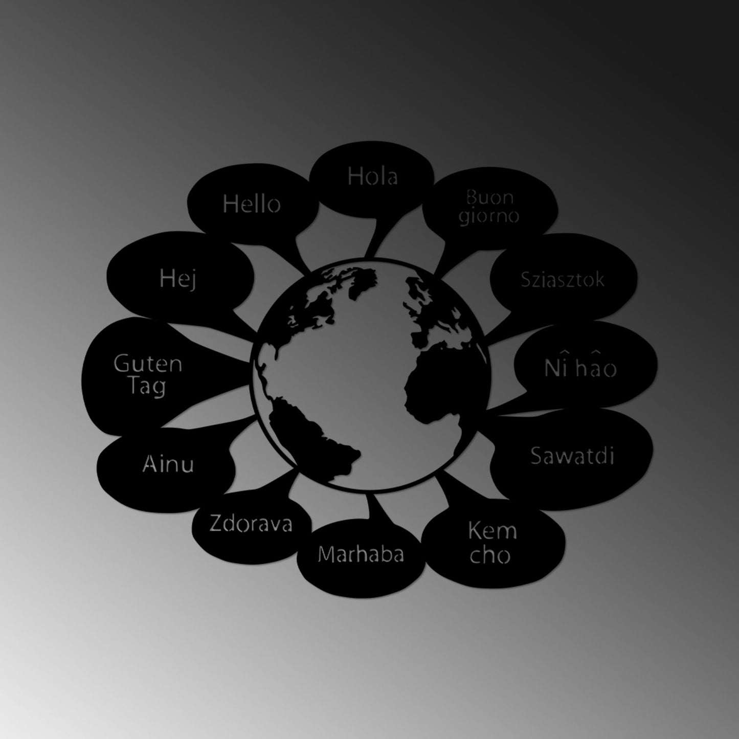 Metalna zidna dekoracija, Hello in World Language - 505