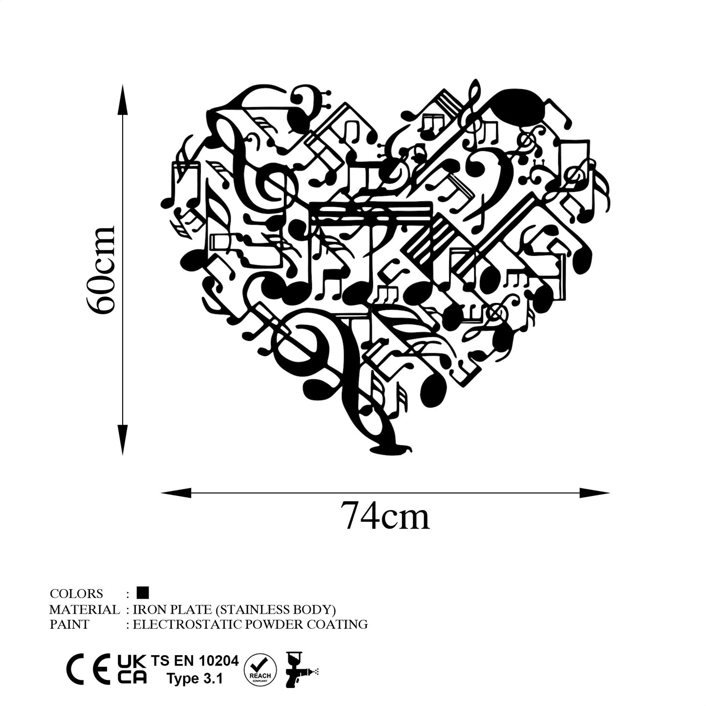 Metalna zidna dekoracija, Musical Heart