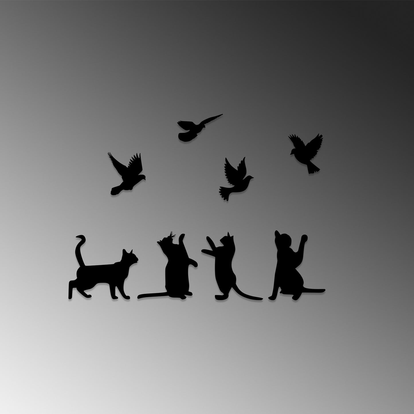Metalna zidna dekoracija, Birds Playing With Cats