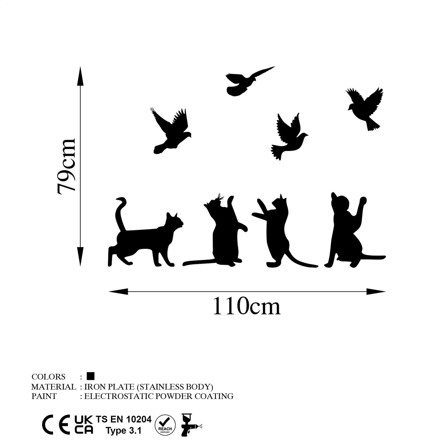 Metalna zidna dekoracija, Birds Playing With Cats