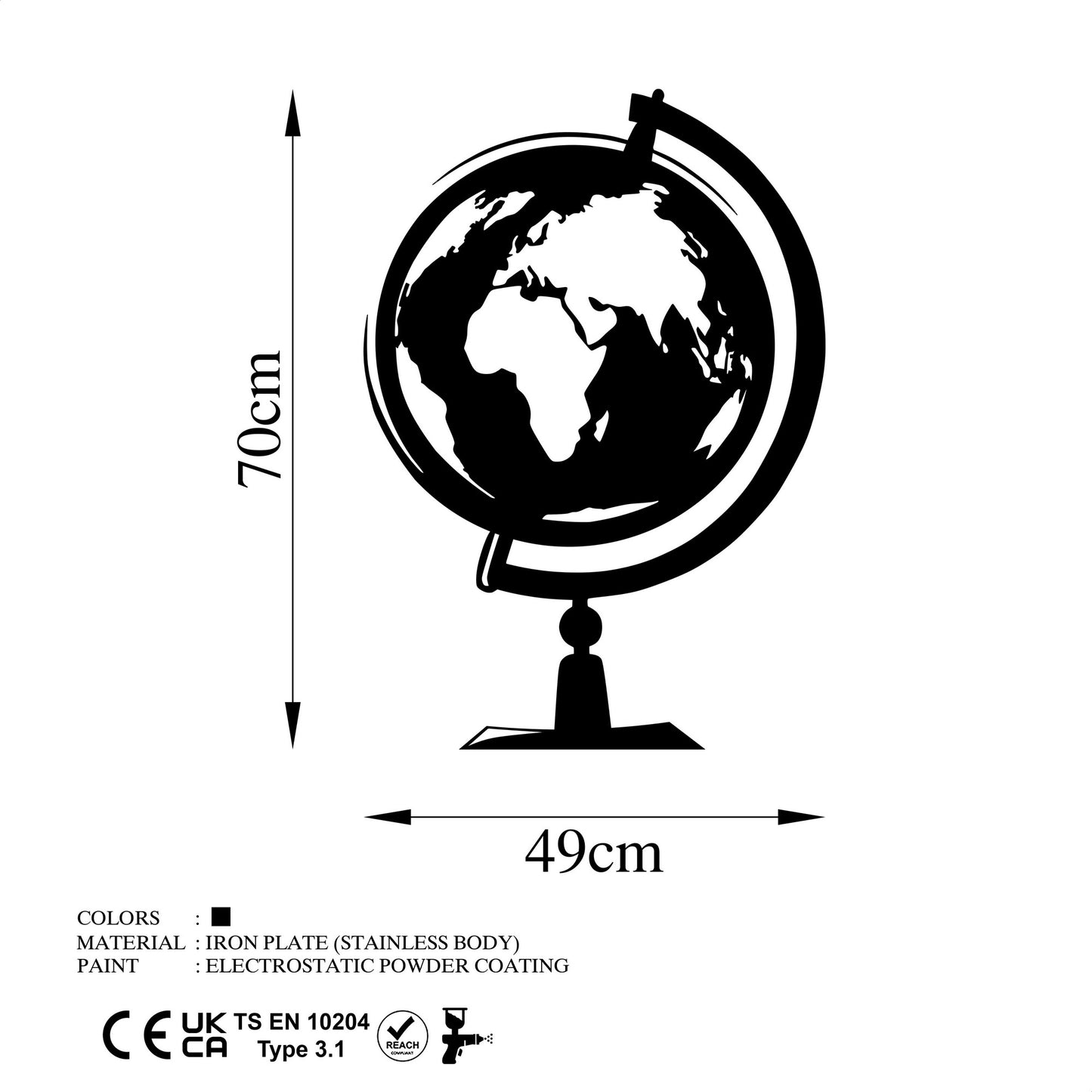 Metalna zidna dekoracija, World Map 3