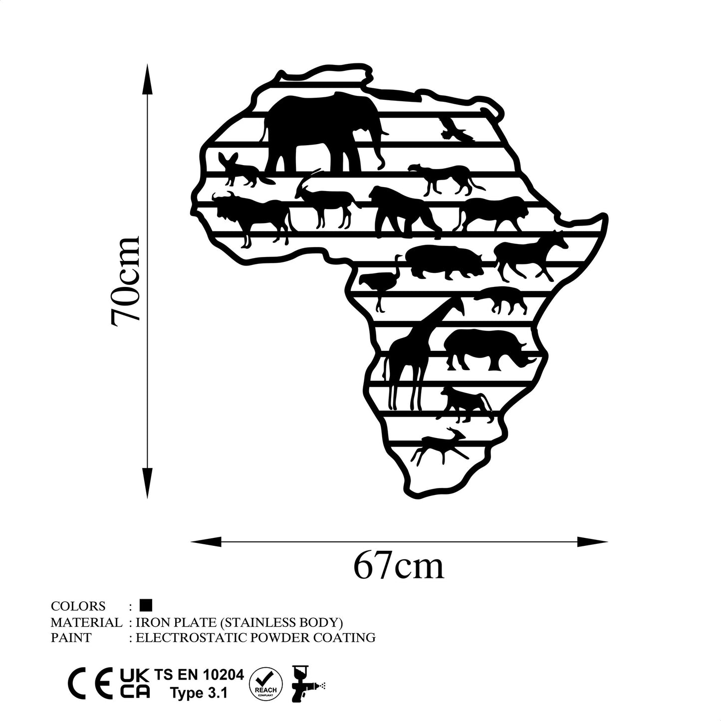 Metalna zidna dekoracija, African Animals