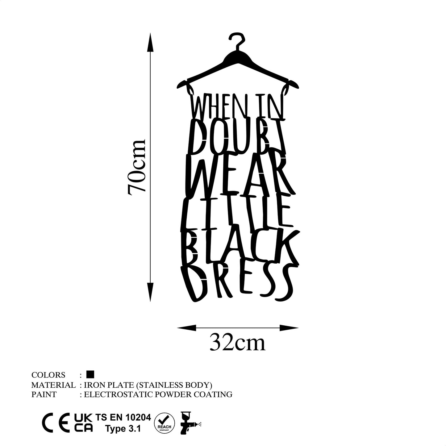 Metalna zidna dekoracija, When In Doubt Wear Lıttle Black Dress