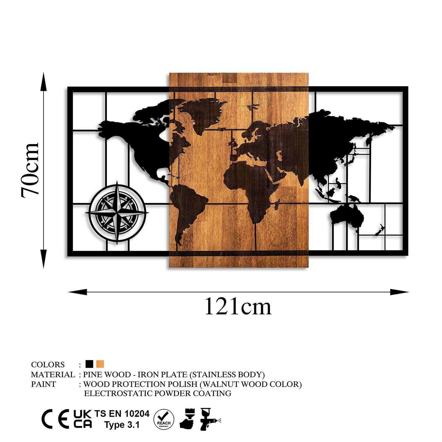 Drvena zidna dekoracija, World Map 1-L