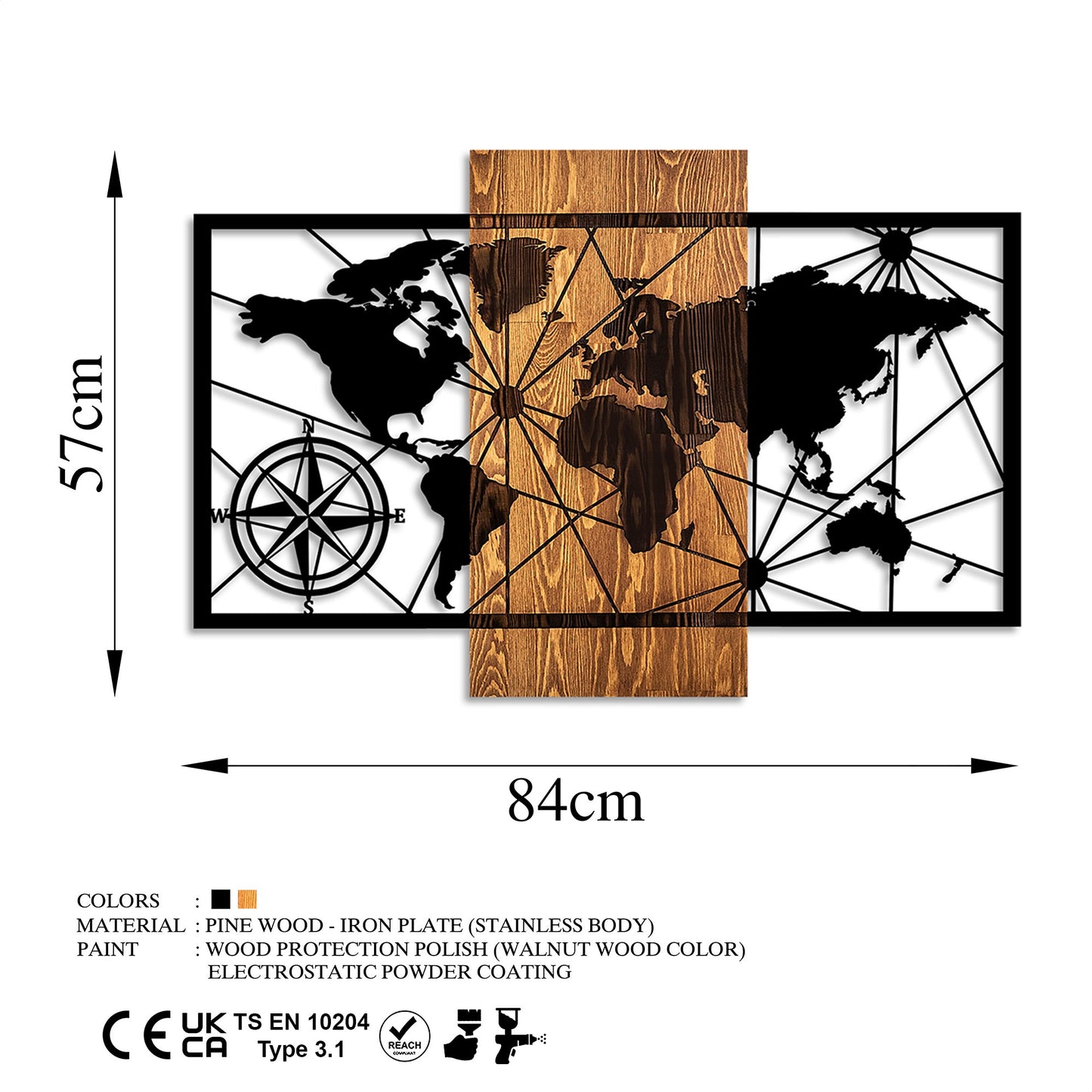 Drvena zidna dekoracija, World Map 3-M