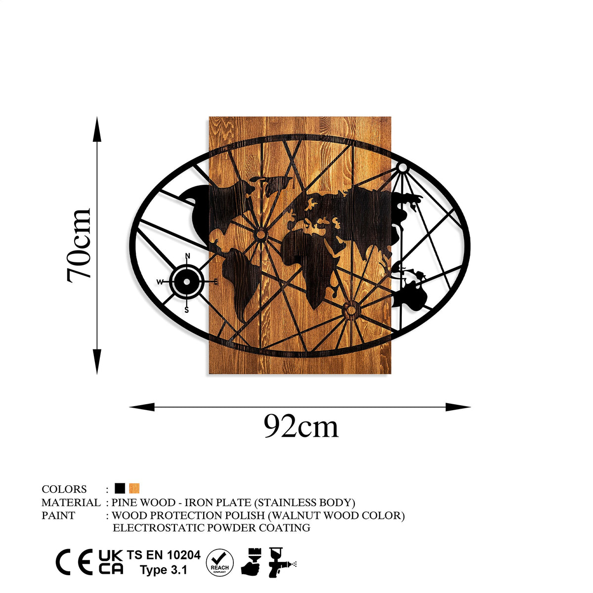 Drvena zidna dekoracija, World Map 4-L