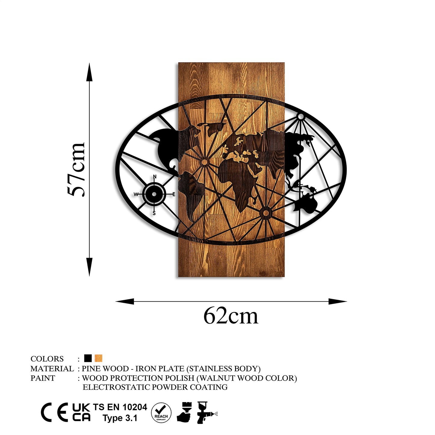 Drvena zidna dekoracija, World Map 4-M