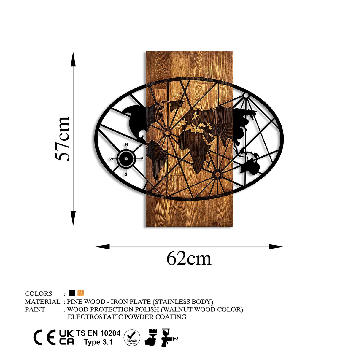 Drvena zidna dekoracija, World Map 4-M