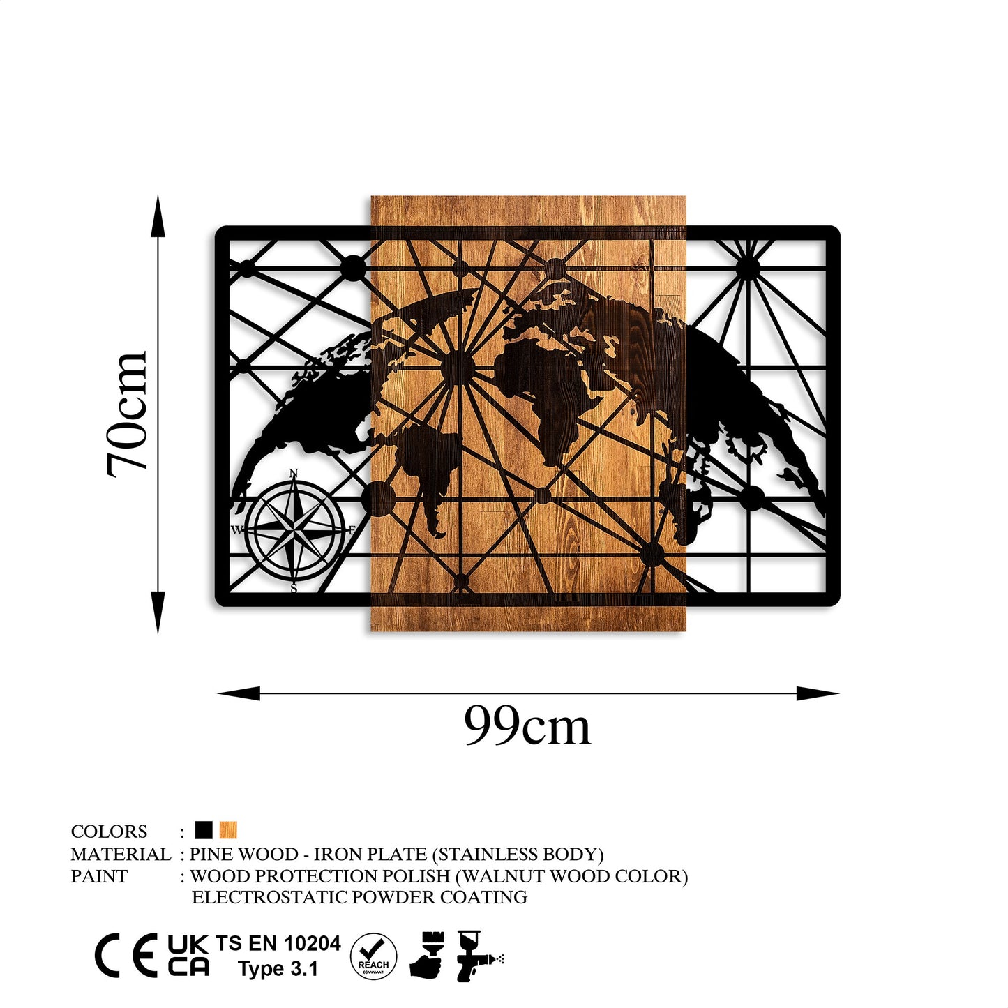 Drvena zidna dekoracija, World Map 5-L