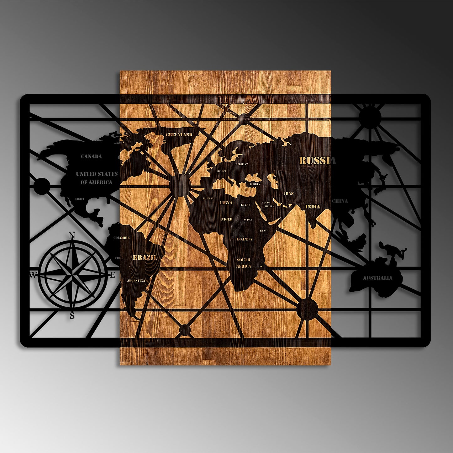 Drvena zidna dekoracija, World Map 6-L