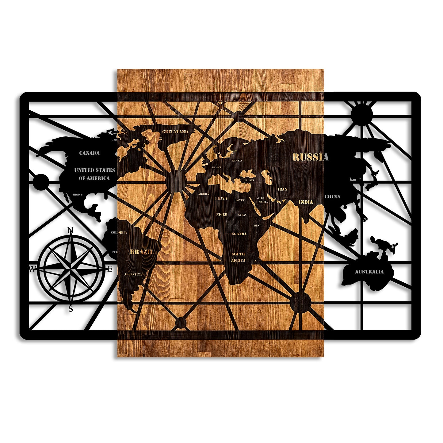 Drvena zidna dekoracija, World Map 6-L