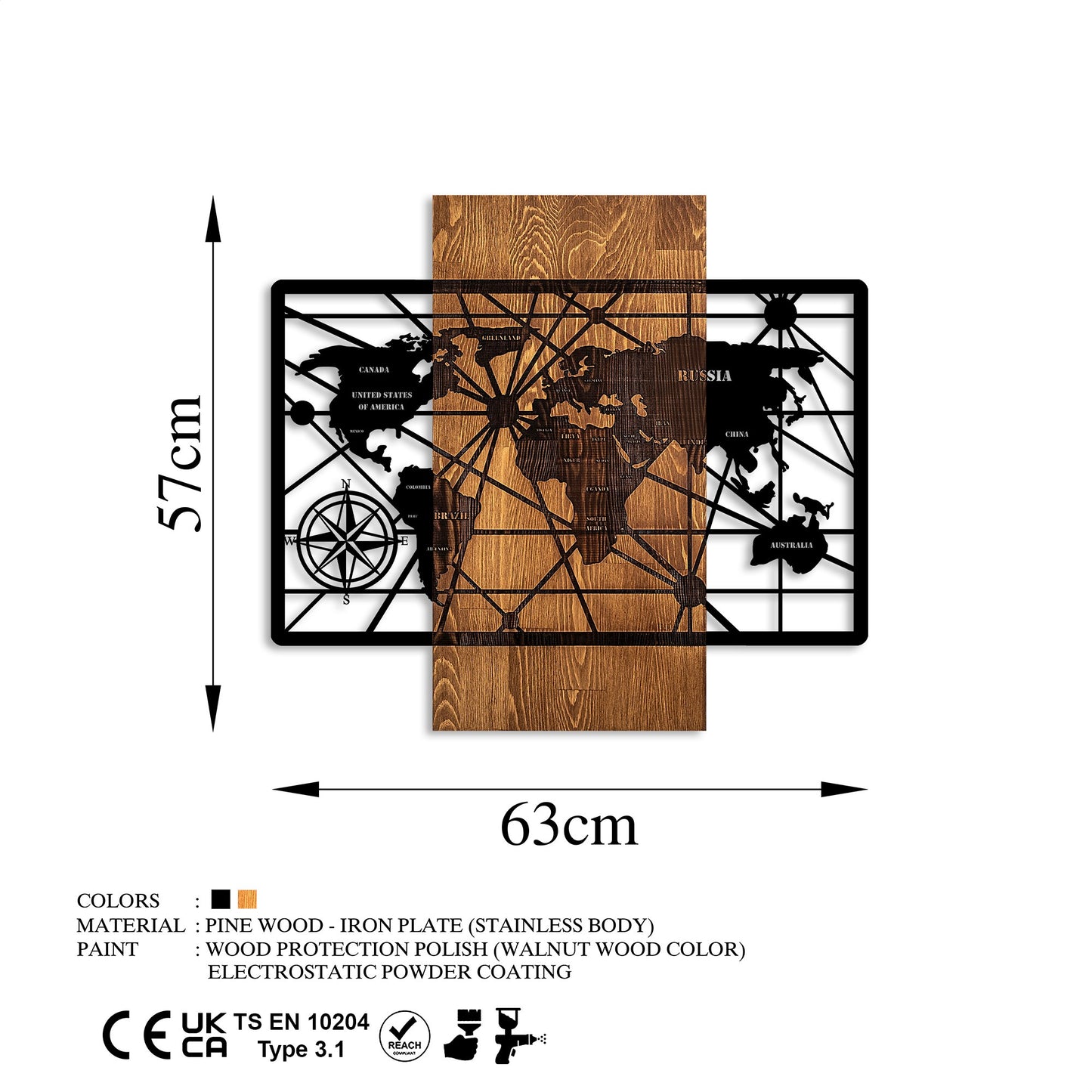 Drvena zidna dekoracija, World Map 6-M