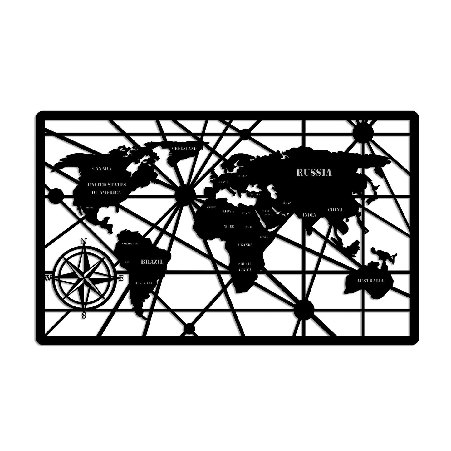 Metalna zidna dekoracija, World Map 7-L