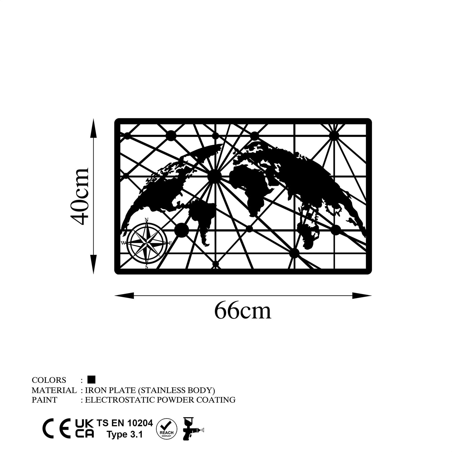 Metalna zidna dekoracija, World Map 8-S