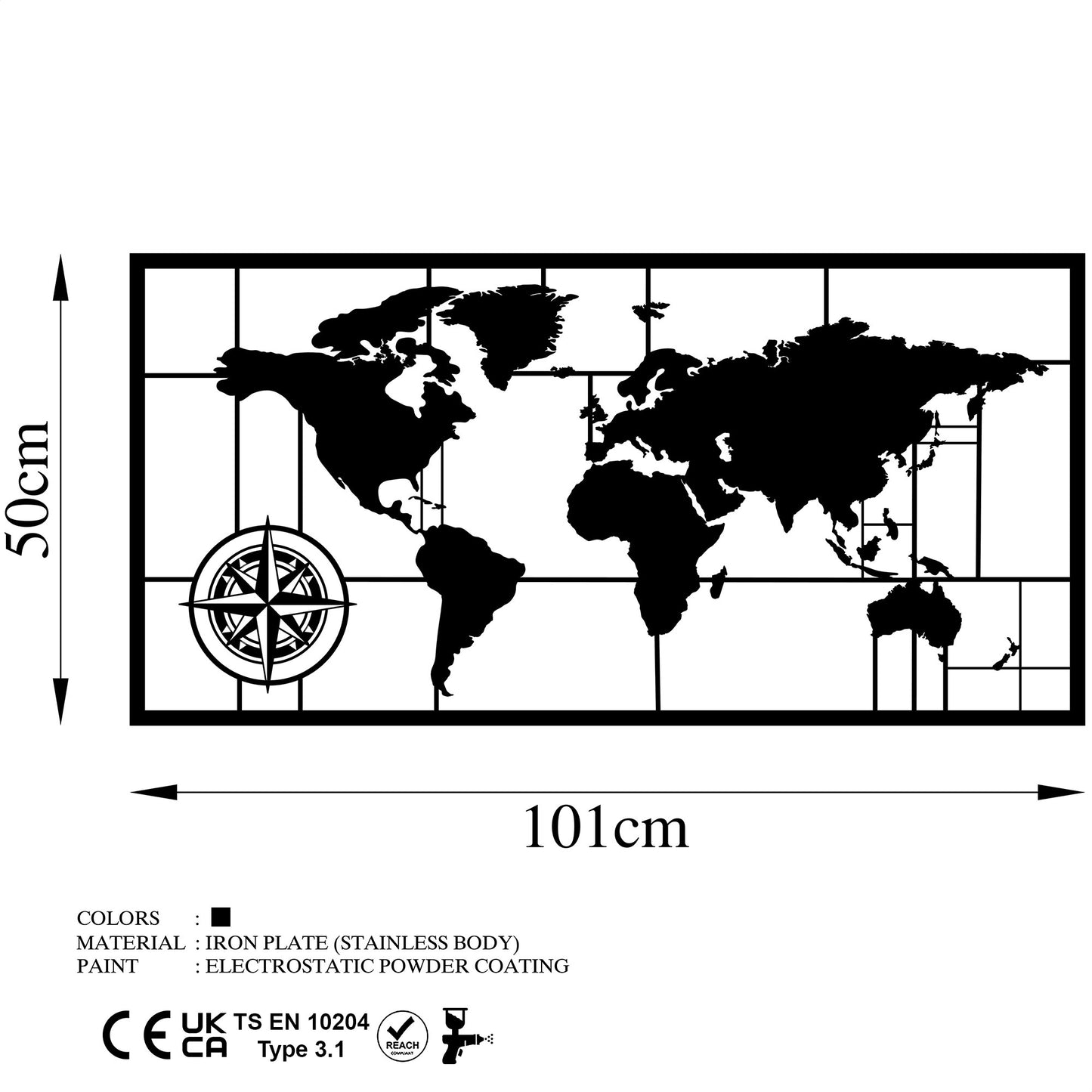 Metalna zidna dekoracija, World Map 9-L