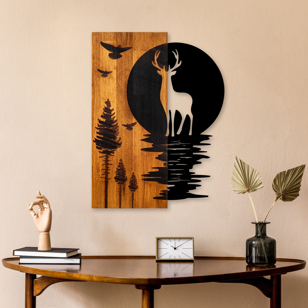 Drvena zidna dekoracija Deer and Moon