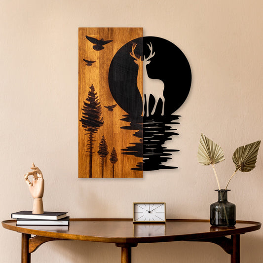 Drvena zidna dekoracija Deer and Moon