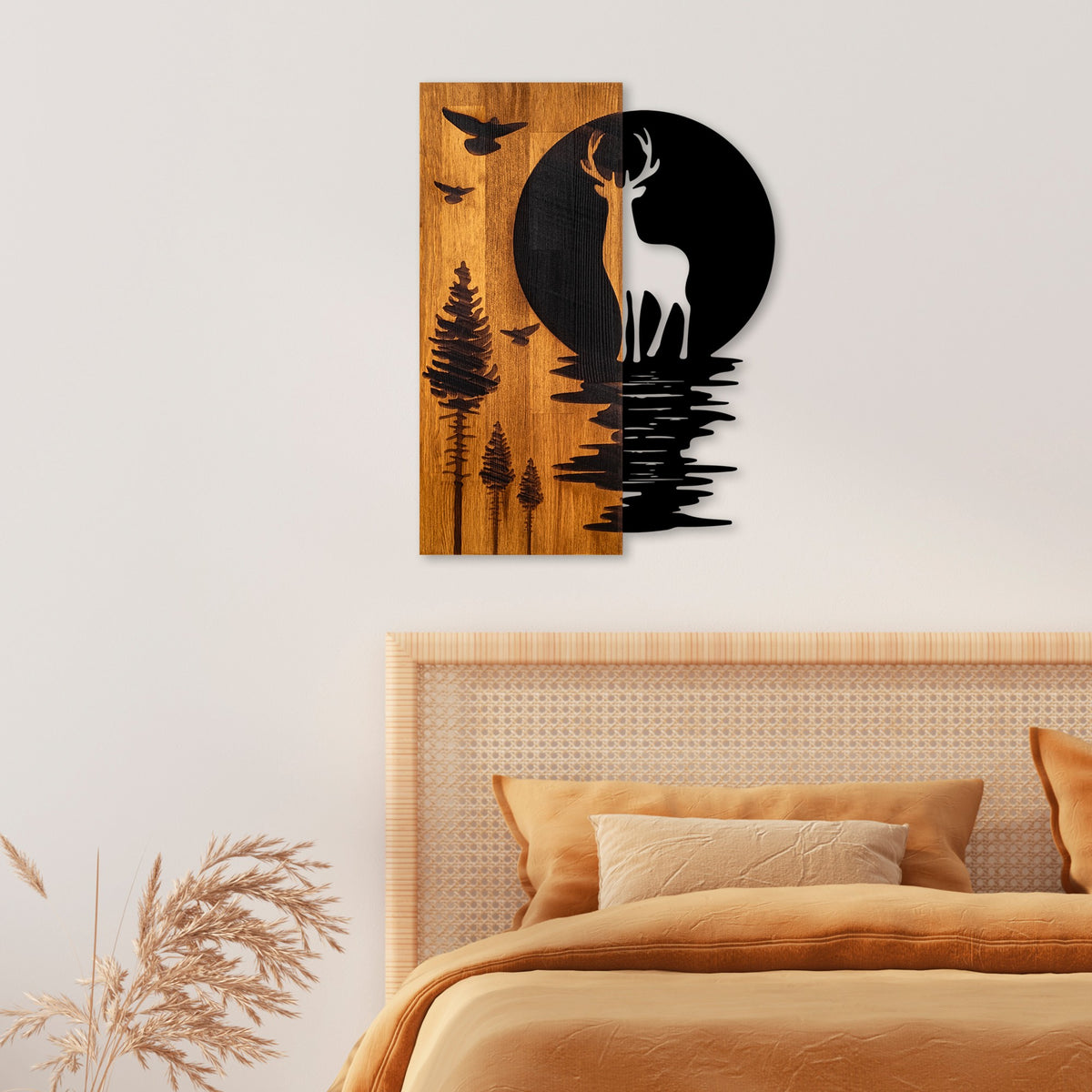 Drvena zidna dekoracija Deer and Moon