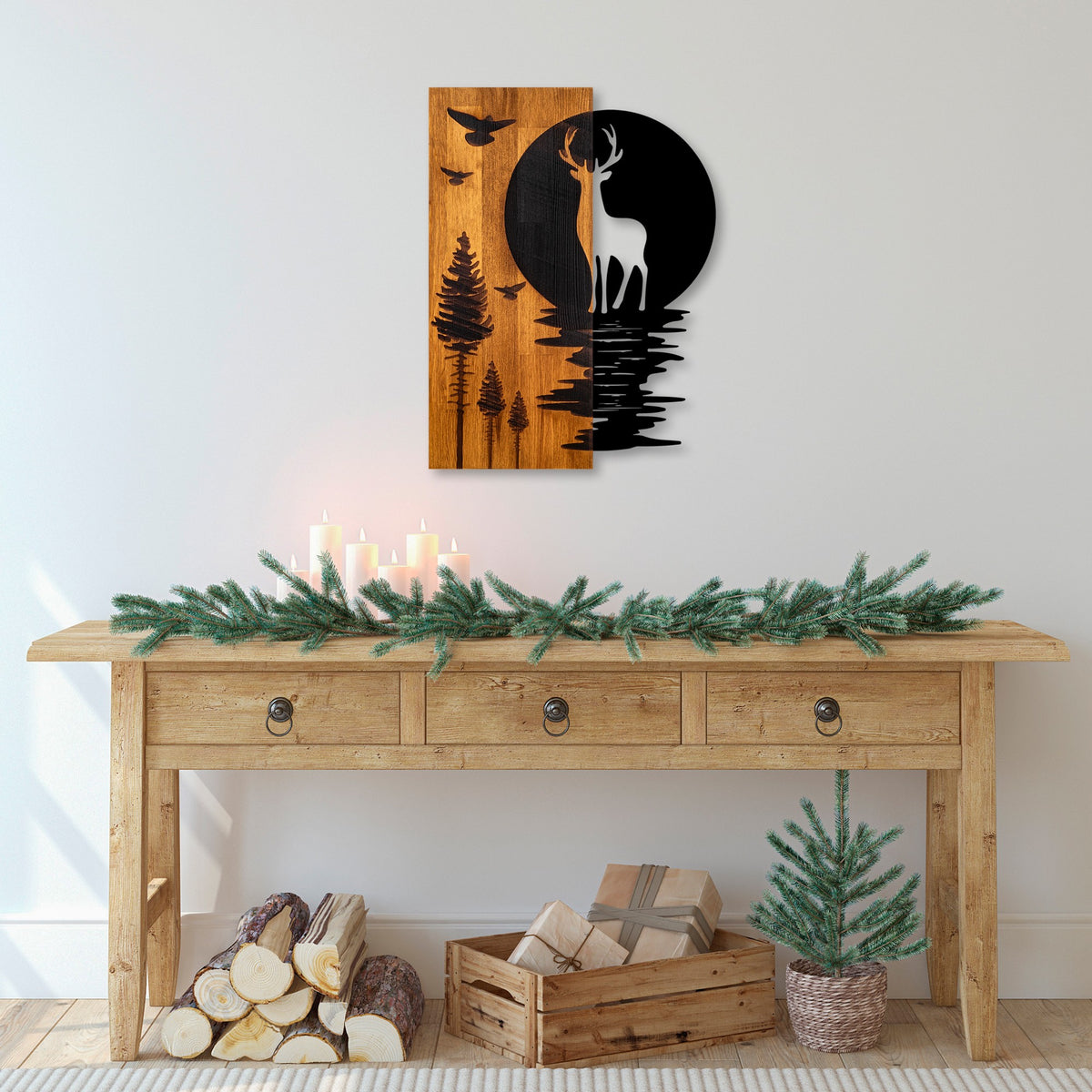 Drvena zidna dekoracija Deer and Moon