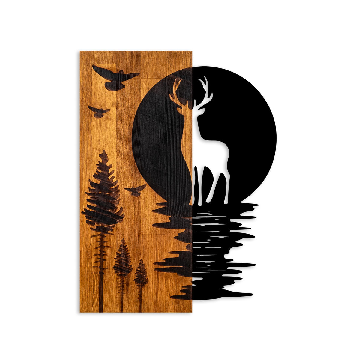 Drvena zidna dekoracija Deer and Moon