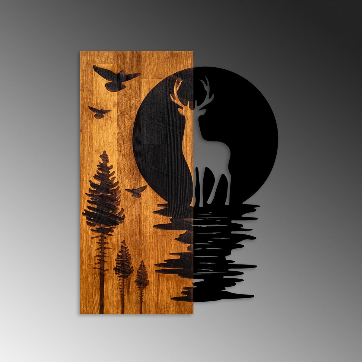 Drvena zidna dekoracija Deer and Moon