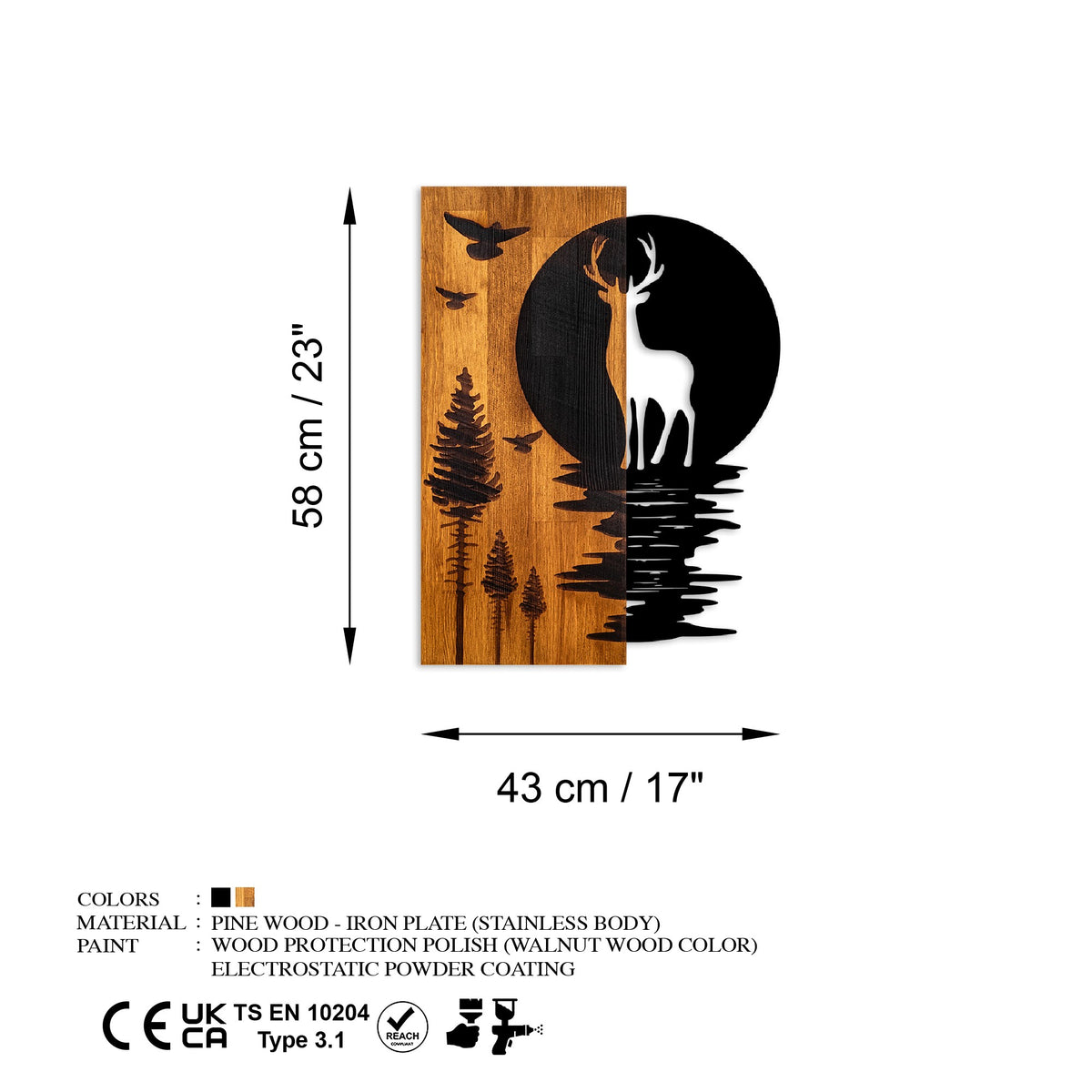 Drvena zidna dekoracija Deer and Moon