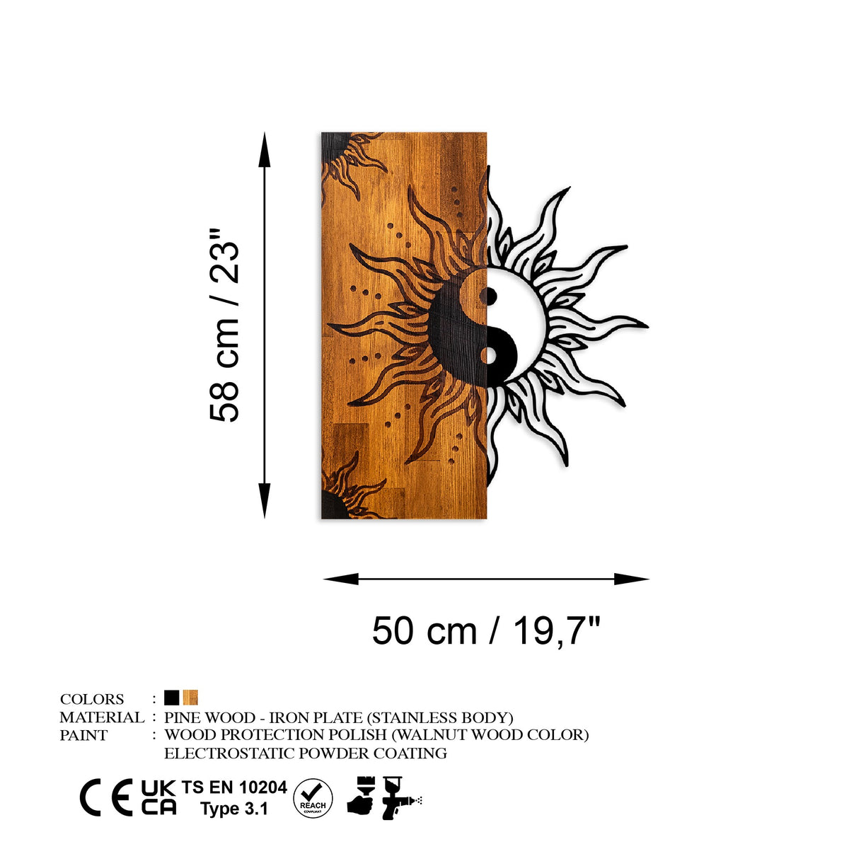 Drvena zidna dekoracija Yin Yang