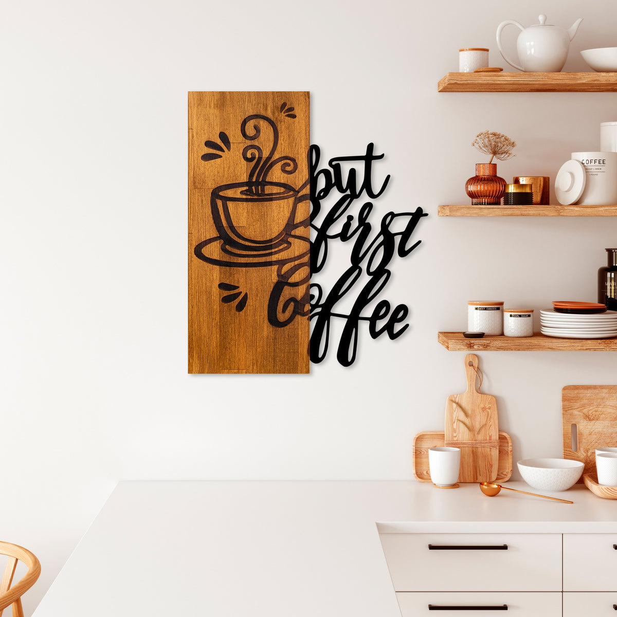 Drvena zidna dekoracija Coffee First