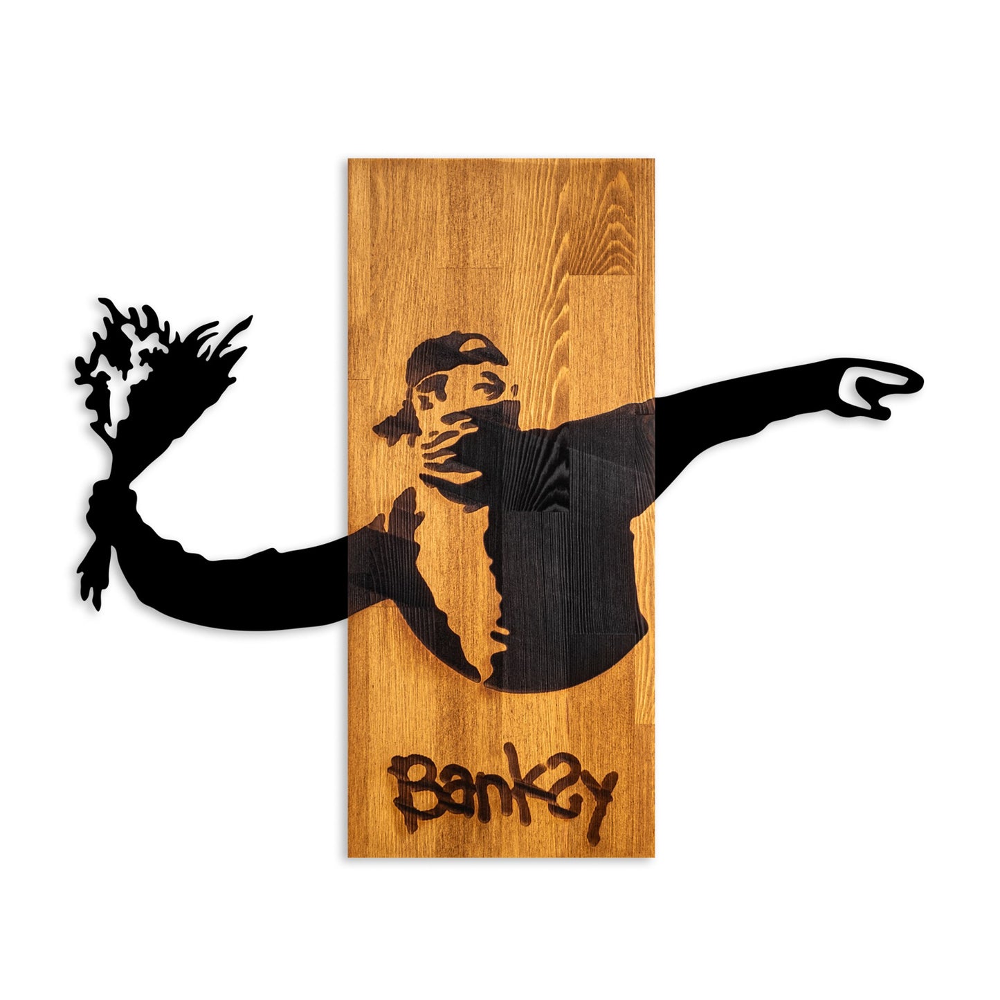Drvena zidna dekoracija Banksy - Flower Thrower