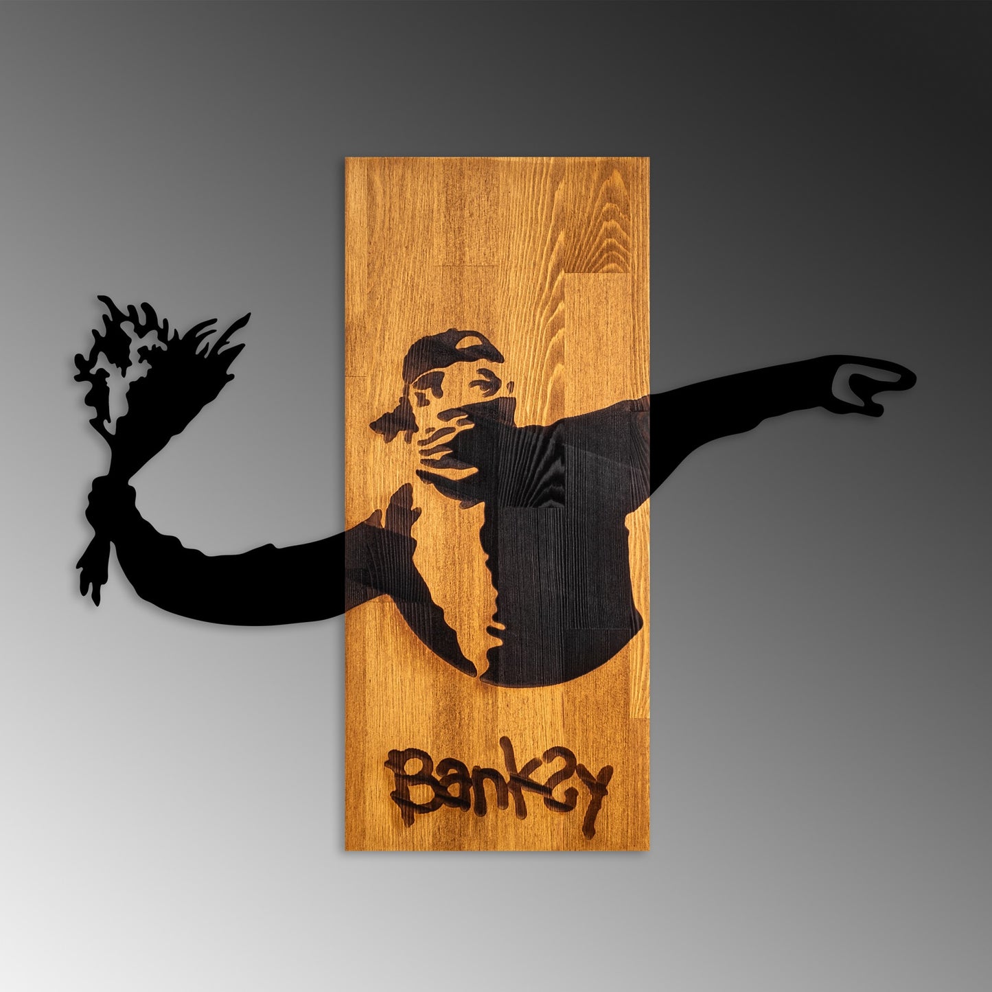 Drvena zidna dekoracija Banksy - Flower Thrower