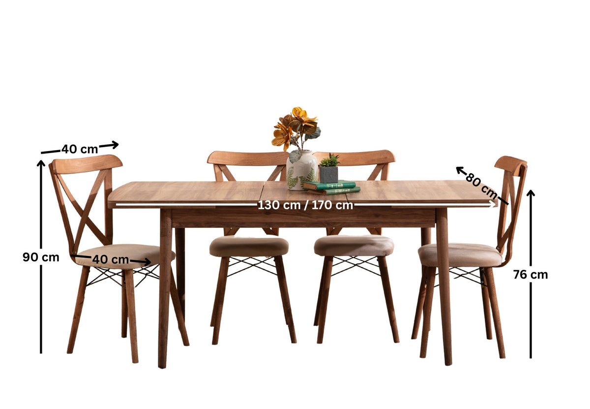 Set sa blagavaonskim proširivim stolom i stolicama (5 komada)