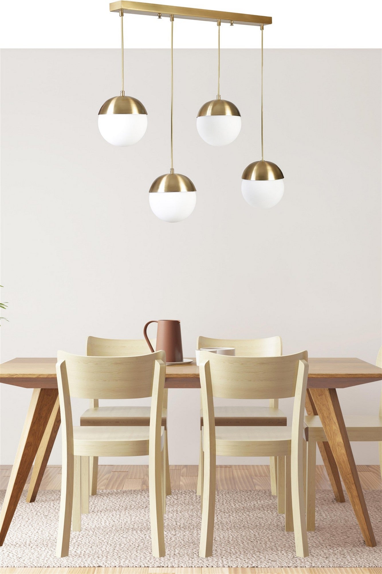 Luster, Küre 4 Lü Sıralı Eskitme Beyaz Camlı Sarkıt