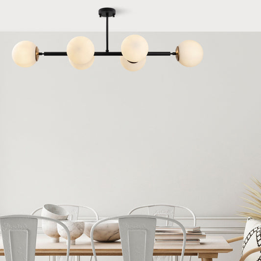 Stropna lampa FAZLI crna, metal- staklo, 110 x 40 x 35 cm, promjer kugli 15 cm, 6 x E14 40 W, Fazli - 10486