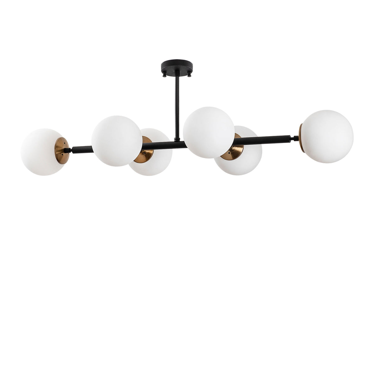 Stropna lampa FAZLI crna, metal- staklo, 110 x 40 x 35 cm, promjer kugli 15 cm, 6 x E14 40 W, Fazli - 10486