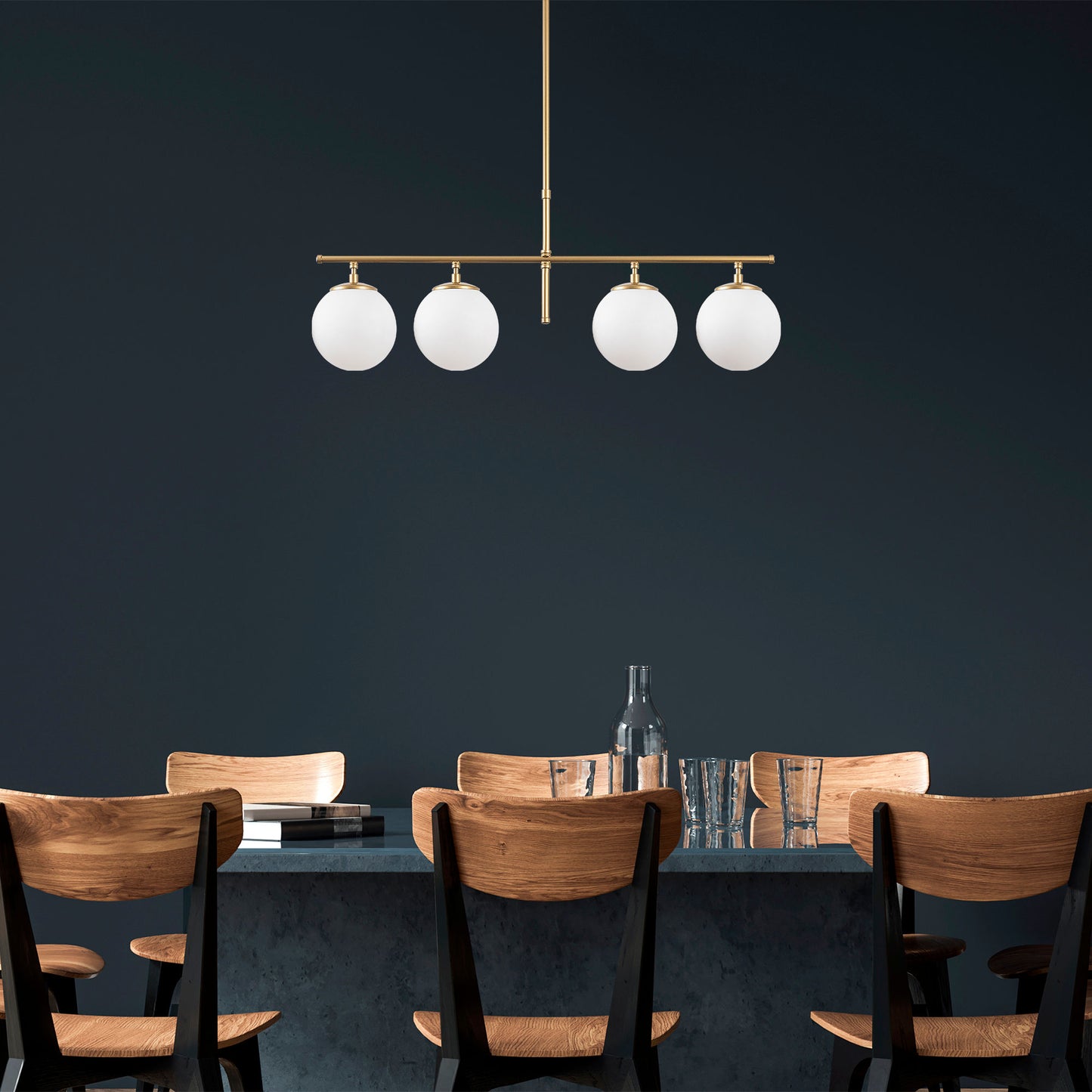 Vislica ROE zlatna, metal- staklo, 81 x 15 x 36-76 cm, podesiva visina, promjer kugli 15 cm, 4 x E14 40 W, Roe - 10780