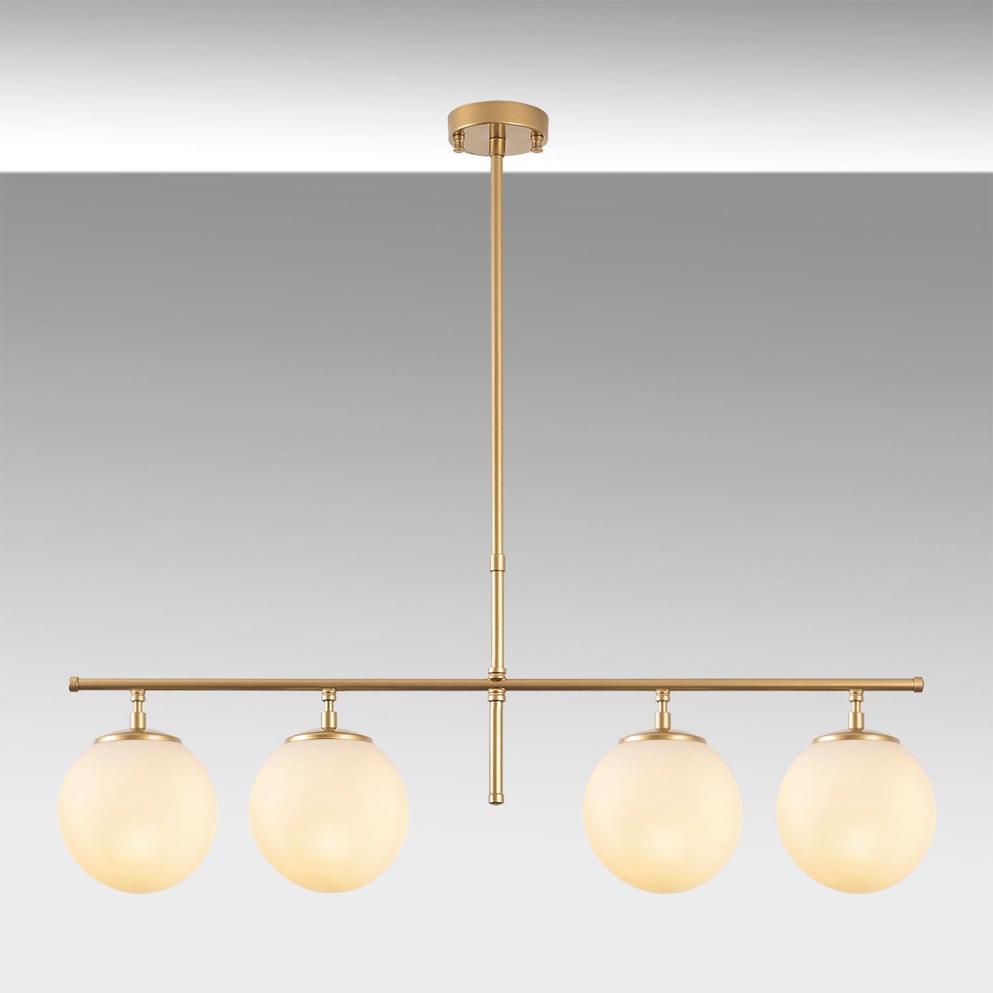 Vislica ROE zlatna, metal- staklo, 81 x 15 x 36-76 cm, podesiva visina, promjer kugli 15 cm, 4 x E14 40 W, Roe - 10780