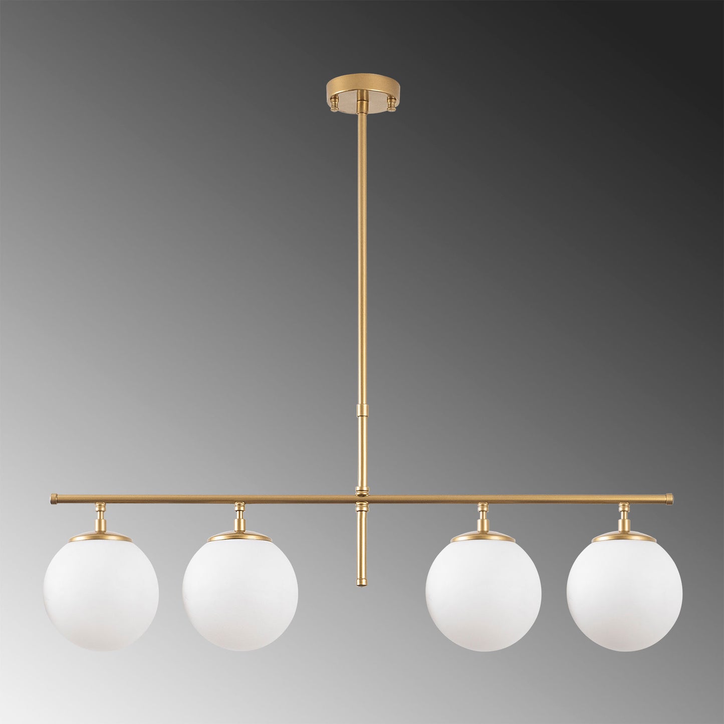 Vislica ROE zlatna, metal- staklo, 81 x 15 x 36-76 cm, podesiva visina, promjer kugli 15 cm, 4 x E14 40 W, Roe - 10780
