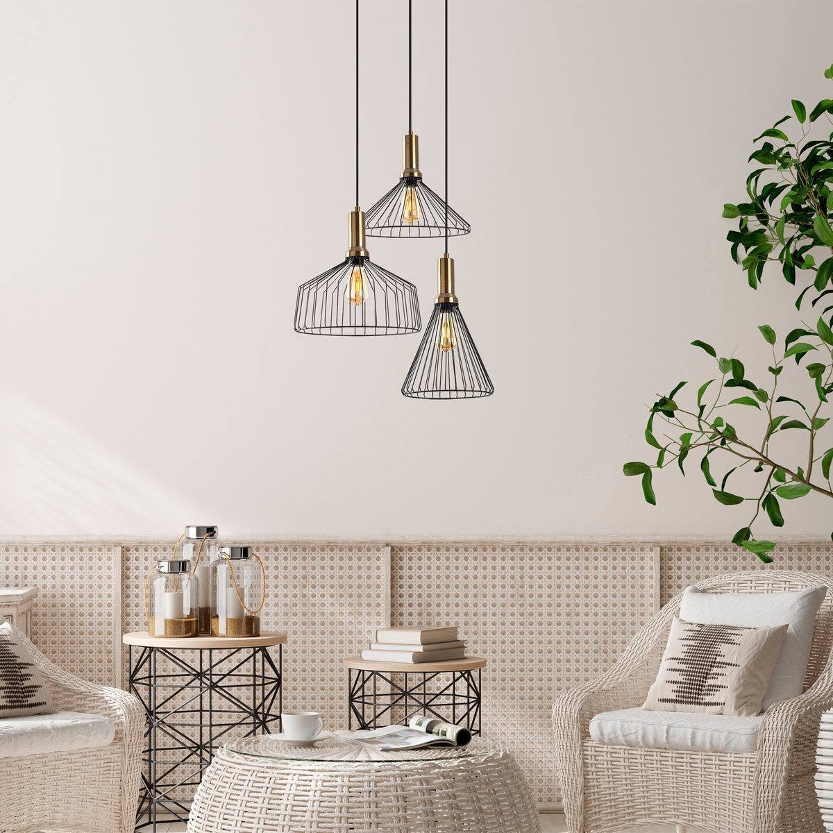 Visilica DEAR metal crna, 63 x 54 cm, visina 50-140 cm. Dimenzije sjenila 32 34 i 36 cm, 3X E27 15 W, Dear - 11215