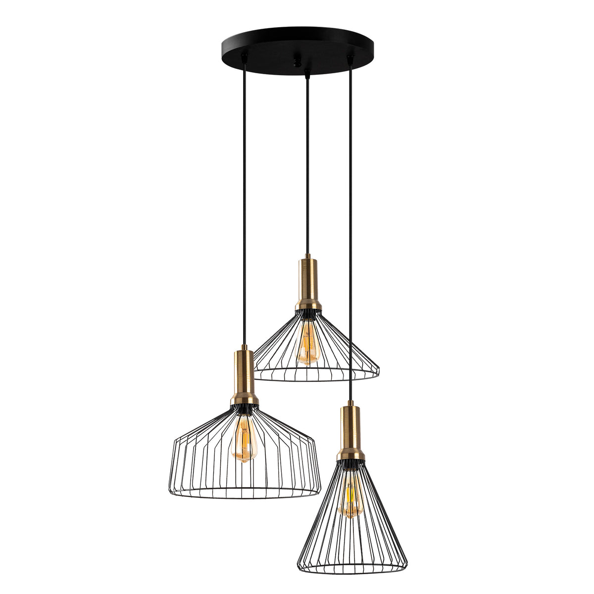 Visilica DEAR metal crna, 63 x 54 cm, visina 50-140 cm. Dimenzije sjenila 32 34 i 36 cm, 3X E27 15 W, Dear - 11215