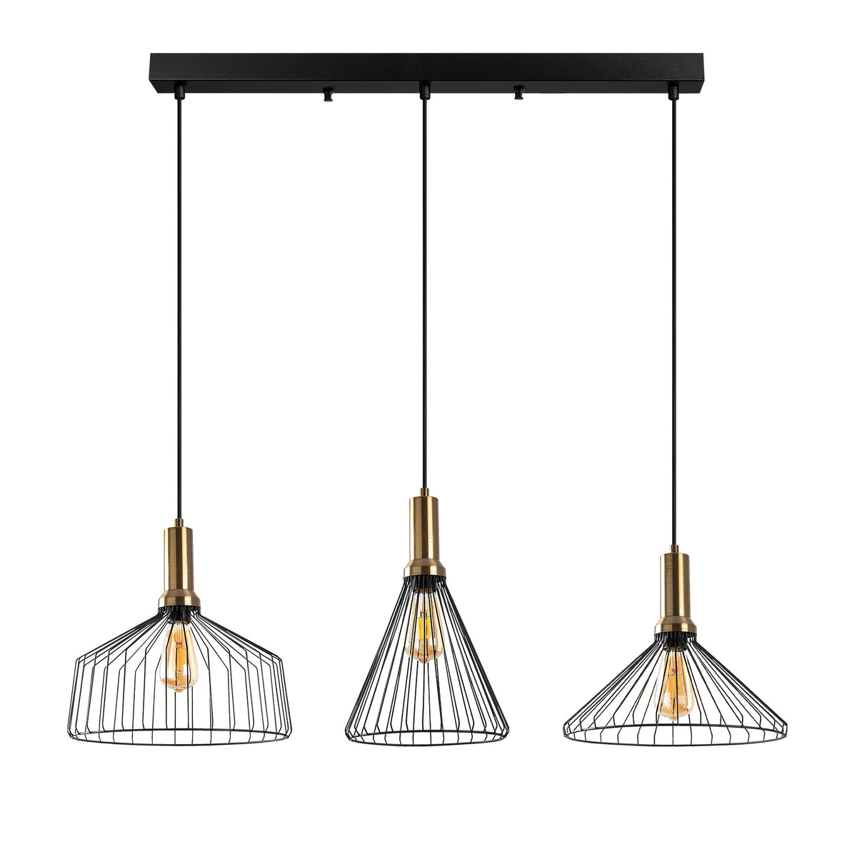 Visilica DEARLINE, metal crna, 104 x 34 cm, visina 50–140 cm. Dimenzije sjenila: 32, 34 i 36 cm, 3 × E27 15 W, Dear – 11220