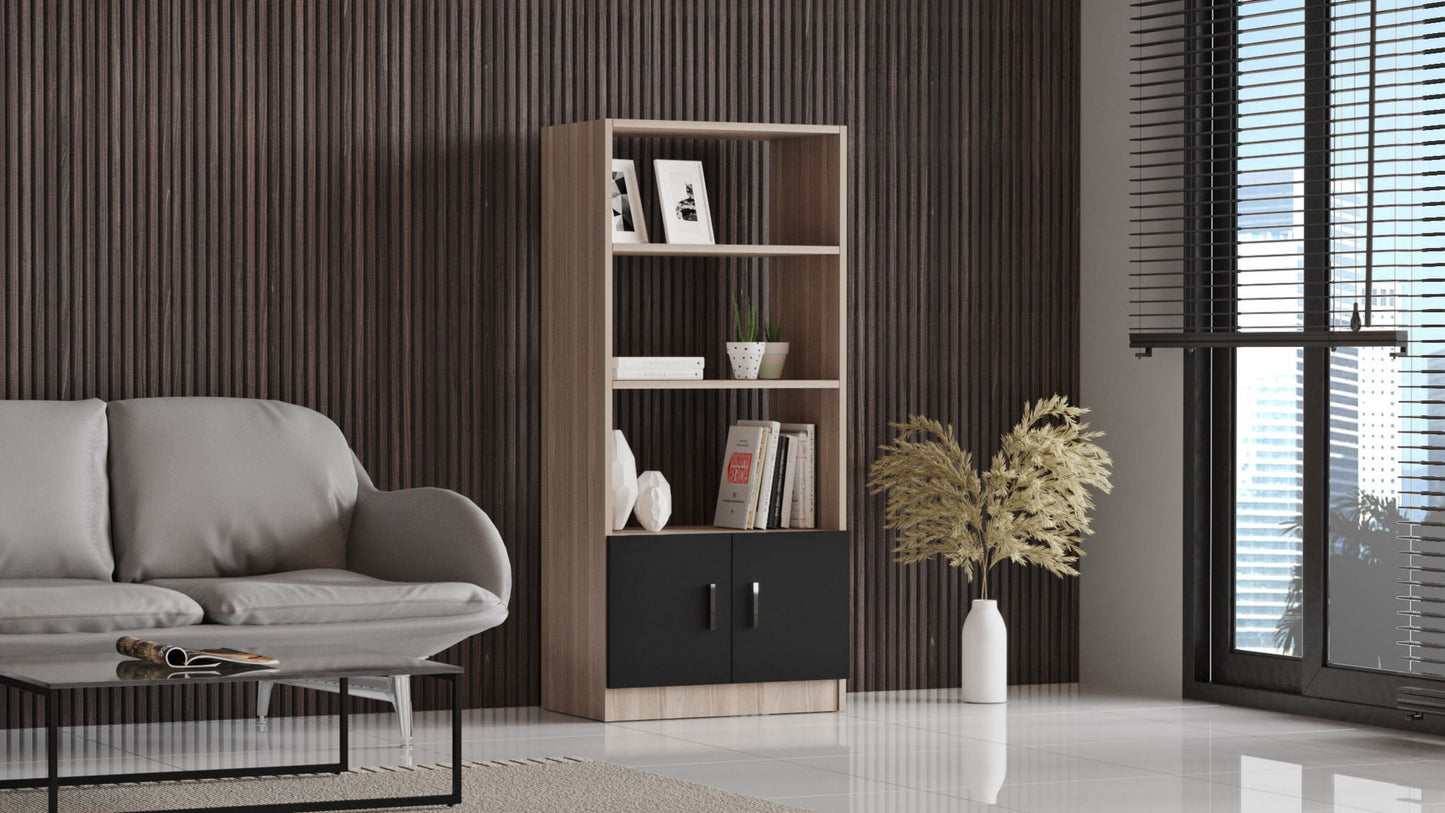 Polica za knjige, hrast Crno, Vario D - Oak, Black