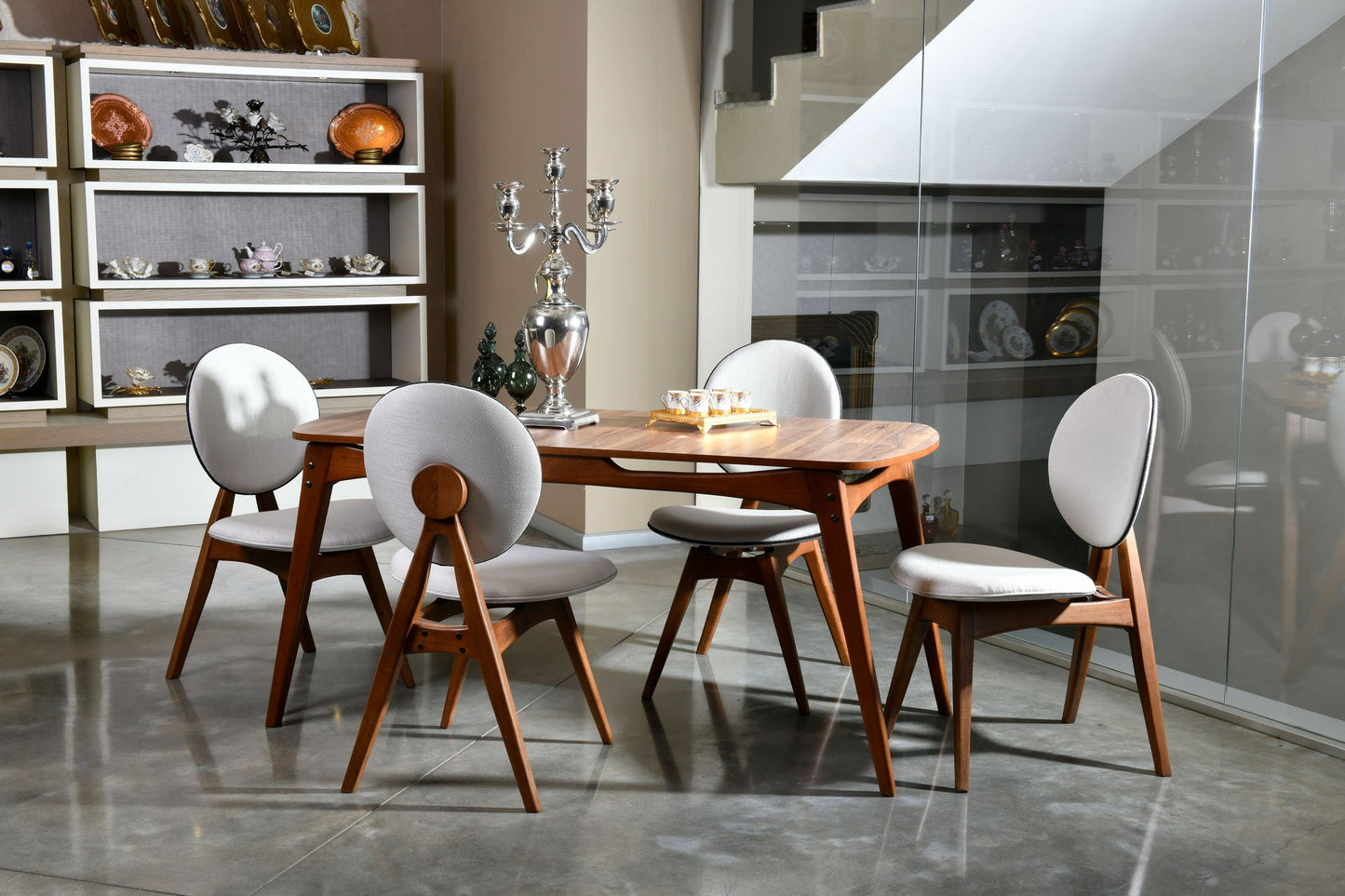 Set stolova i stolica (5 komada), Orah Krema, Touch Wooden - Cream