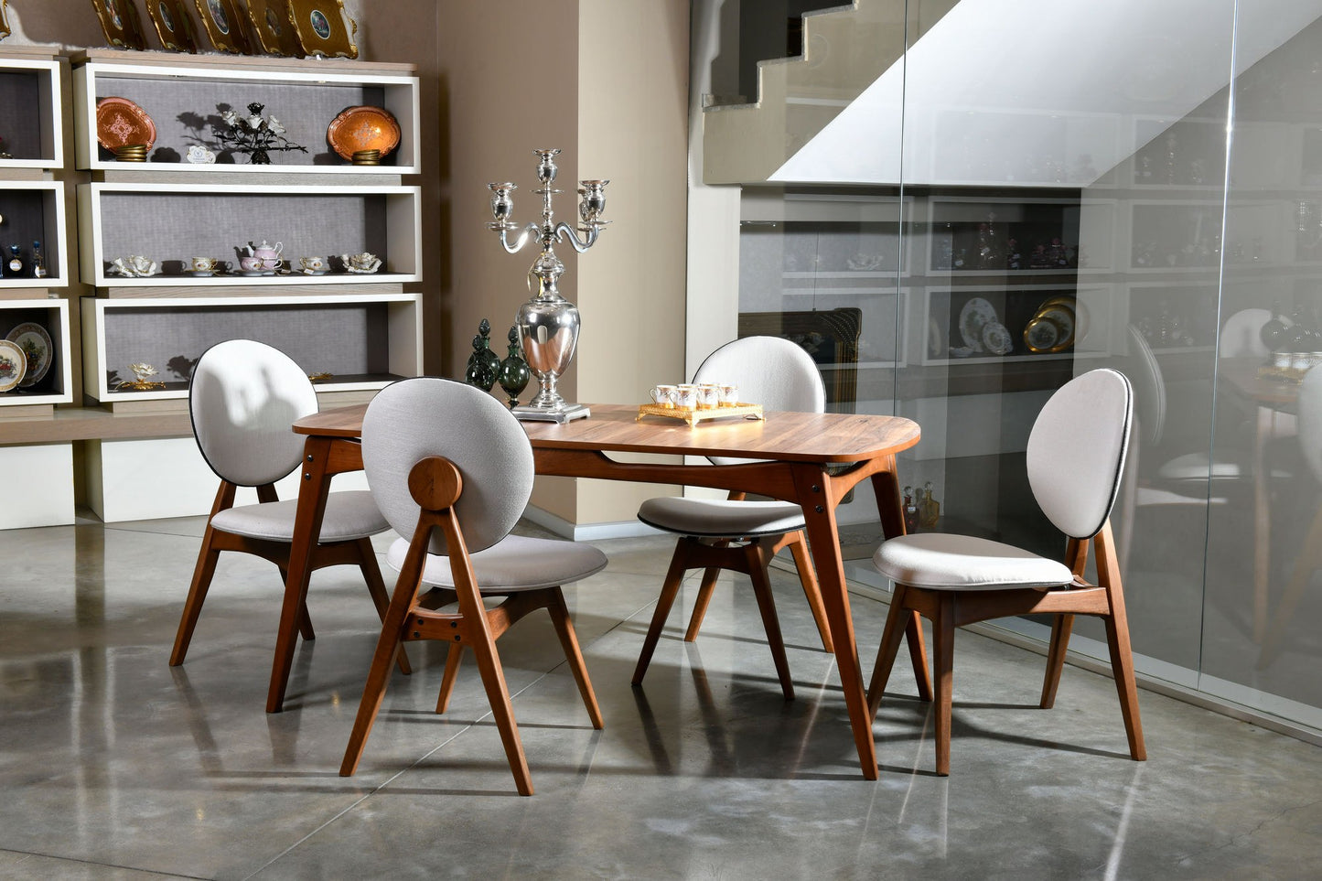 Set stolova i stolica (5 komada), Orah Krema, Touch Wooden - Cream
