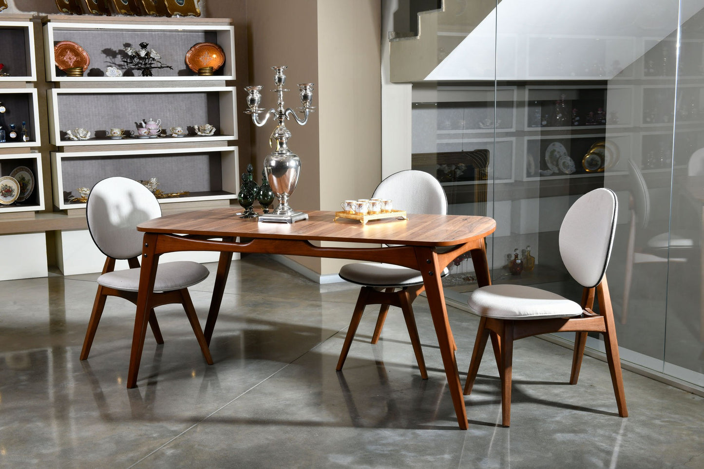 Set stolova i stolica (5 komada), Orah Krema, Touch Wooden - Cream